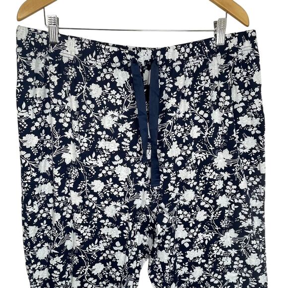 Lands’ End Pajama Pants XL Navy White Floral Print Sleepwear Lounge Drawstring - Picture 3 of 14